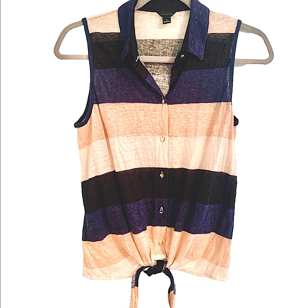 Ann Taylor Linen Sleeveless Front Tie Top